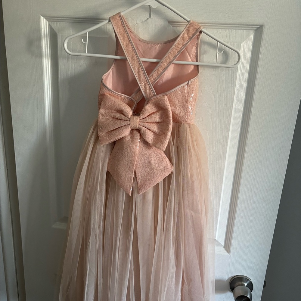 Girls rose pink dresses with sequins and crisscross back with Beau size 6 and 8
